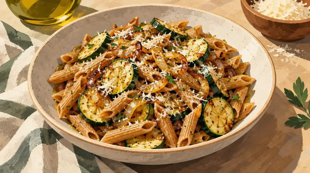 Mediterranean Whole-Grain Pasta with Summer Squash