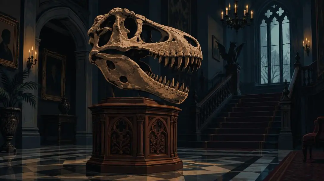 Prehistoric Dinosaur Skull and Haunted Mansion
