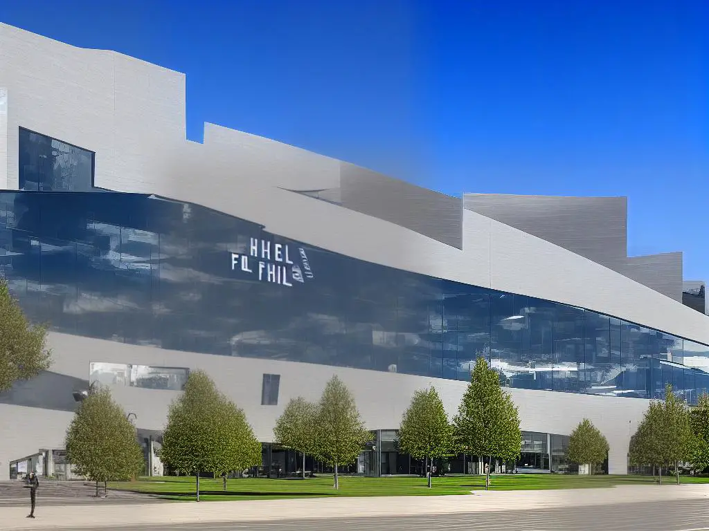 A photo of the exterior of the Pro Football Hall of Fame building
